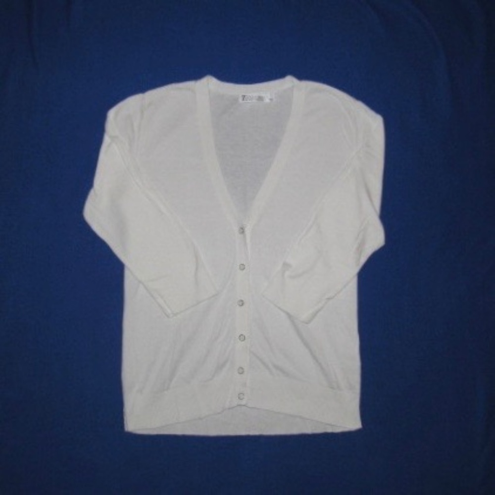New York & Company White V-Neck Cardigan
